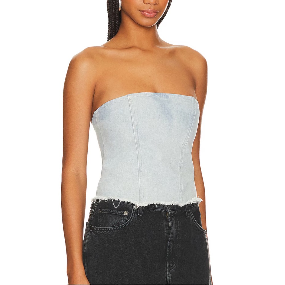 Domonique Strapless Denim Top in Denim Blue